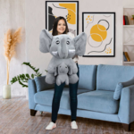 PELUŞ YAVRULU GRİ FİL 55 CM !!