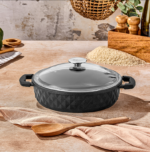 Taç Bella Cam Kapak Döküm Basık Tencere 28 Cm