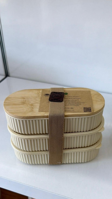 Bambu Kapaklı 3'Lü Saklama Kabı